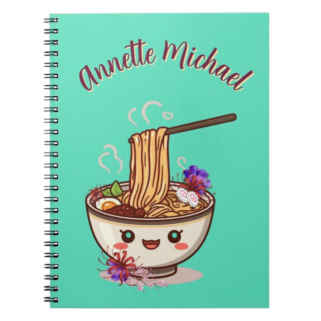 Carnet Bol de ramen vert menthe dessin animé chibi flore  (Devant)