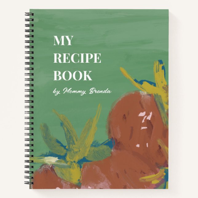 Carnet Bold Green Abstract Painterly Strawberry Recipe (Devant)