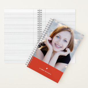 Carnet Bold Orange Coeur et photo avec nom