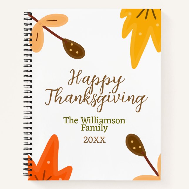 Carnet Bon thanksgiving d'automne jaune orange ajouter la (Devant)