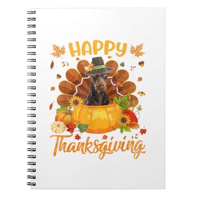 Carnet Bon thanksgiving Doberman Chien Turquie Citrouille (Devant)