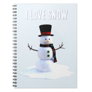 Carnet Bonhomme de neige avec chapeau et écharpe. J'aime 
