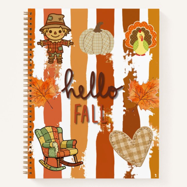 Carnet Bonjour Automne Patchwork Rustique Feuilles Orange (Devant)