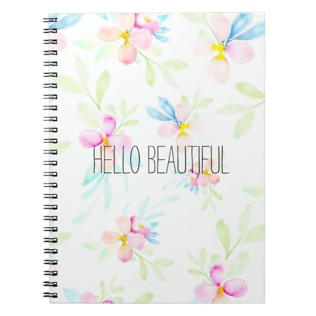 Carnet Bonjour belle aquarelle rose florale (Devant)