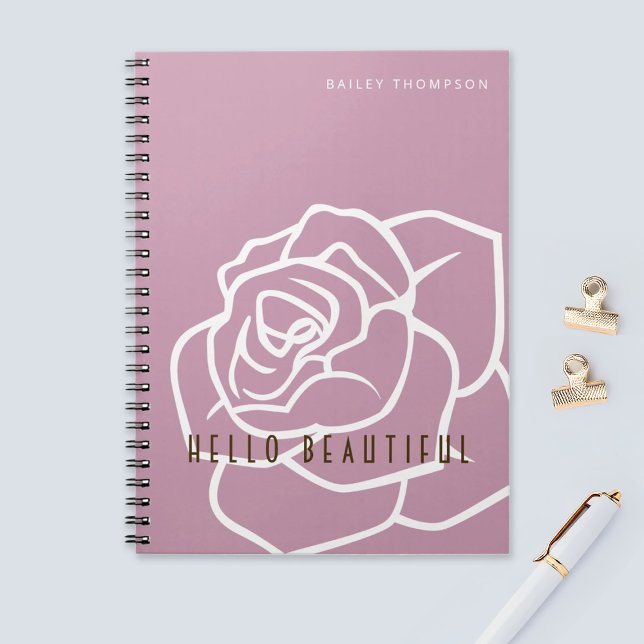 Carnet Bonjour Belle - Fleur de Rose Rose Moderne Élégant (Créateur téléchargé)