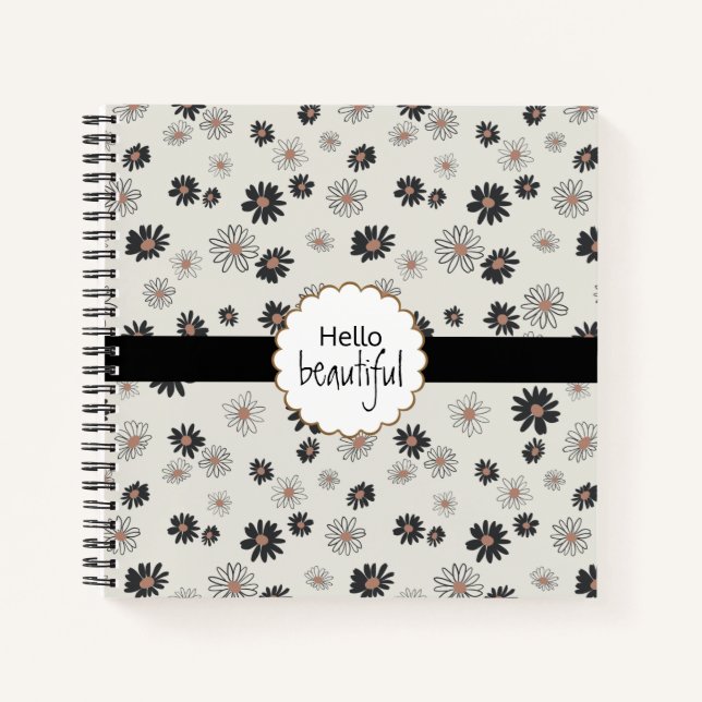 Carnet Bonjour Belle Fleurs de marguerite rose noire (Devant)