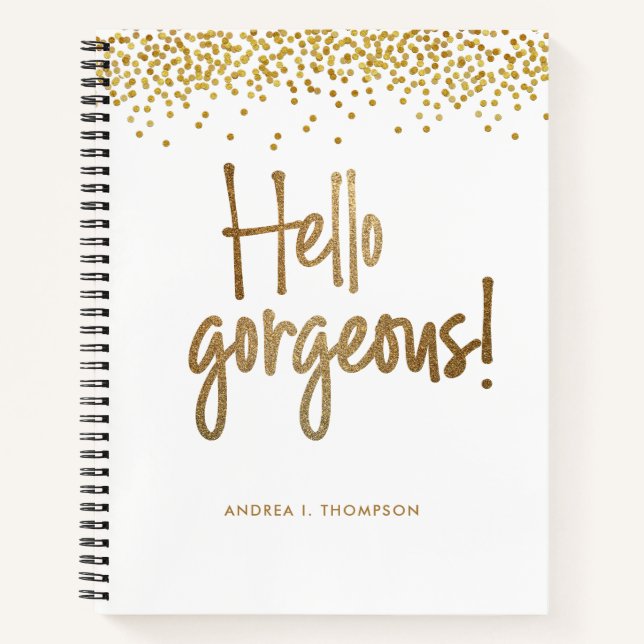 Carnet Bonjour Gorgeous Gold confetti Girly personnalisée (Devant)