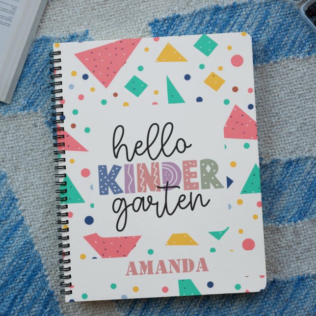 Carnet Bonjour Kinder Garten nom personnalisé géométrique (Hello school Grade colorful geometric custom name Notebook)
