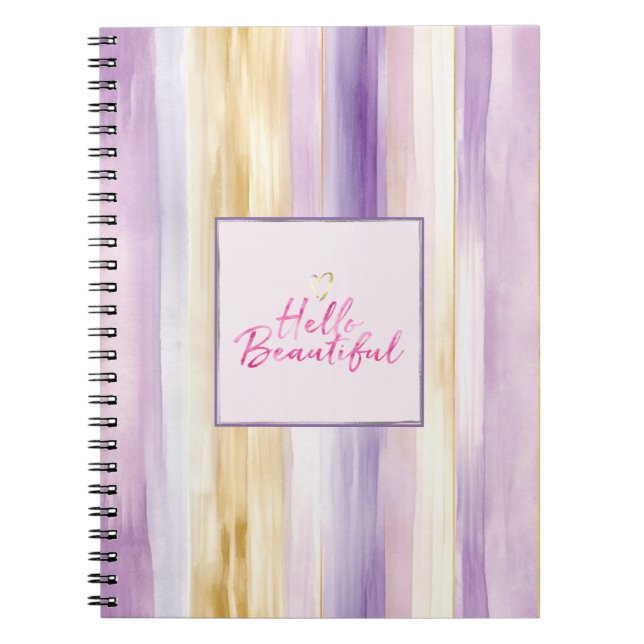 Carnet Bonjour Magenta Crème Rayures Or Rose   (Devant)