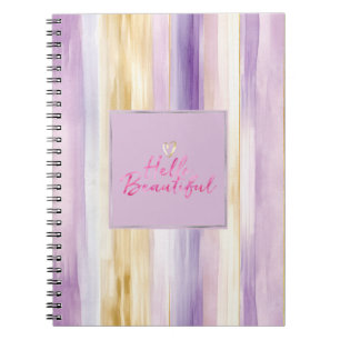 Carnet Bonjour Magnifique Crème Rayures Rose Or Violet 