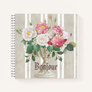 Carnet Bonjour Motif rayé tendance poussiéreux art floral