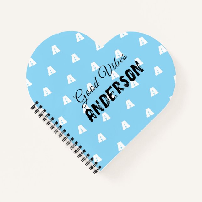 Carnet Bonnes Vibrations Monogramme Avec Nom Bleu (Devant)