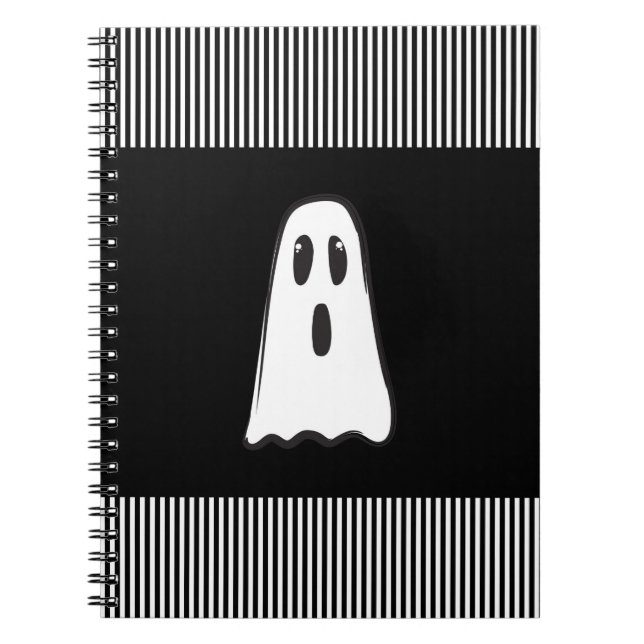 Carnet BOO! Fantôme Mignon Halloween Noir Blanc (Devant)
