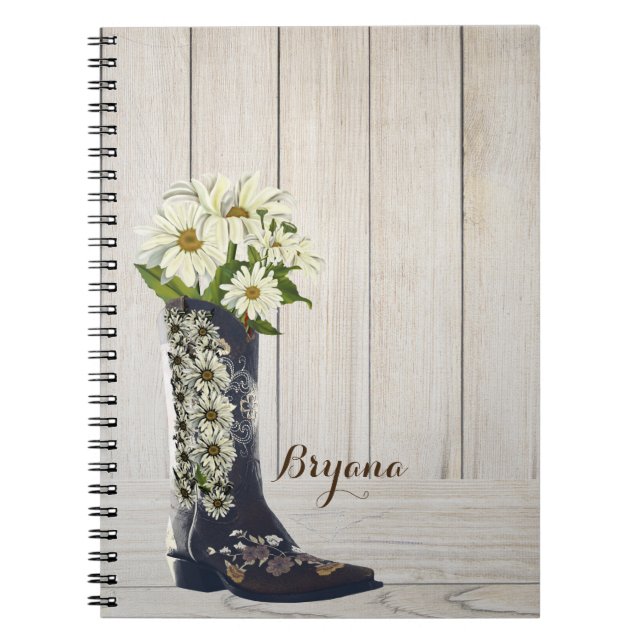Carnet Boot rustique avec marguerites (Devant)