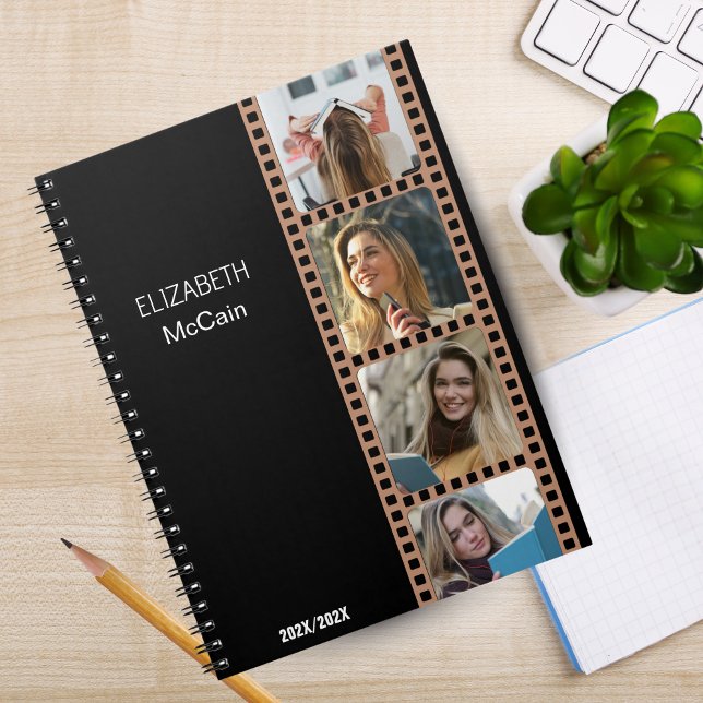 Carnet Booth photo noir - Moderne tendance personnalisée (Black | Photo Booth Personalized Science Notebook)