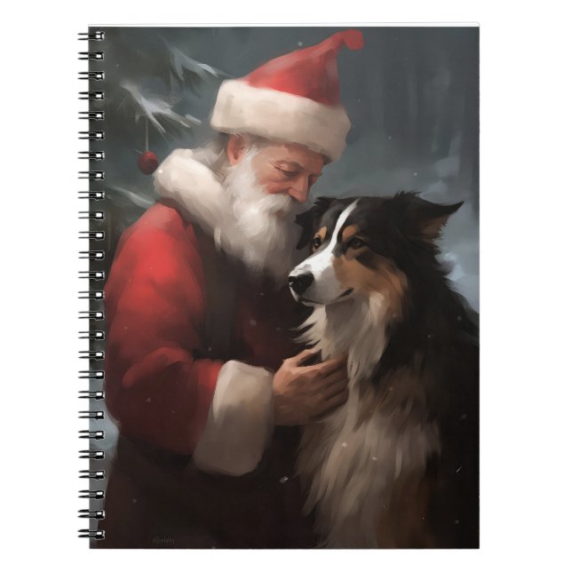 Carnet Border Collie avec le Père Noël Noël Festif (Devant)