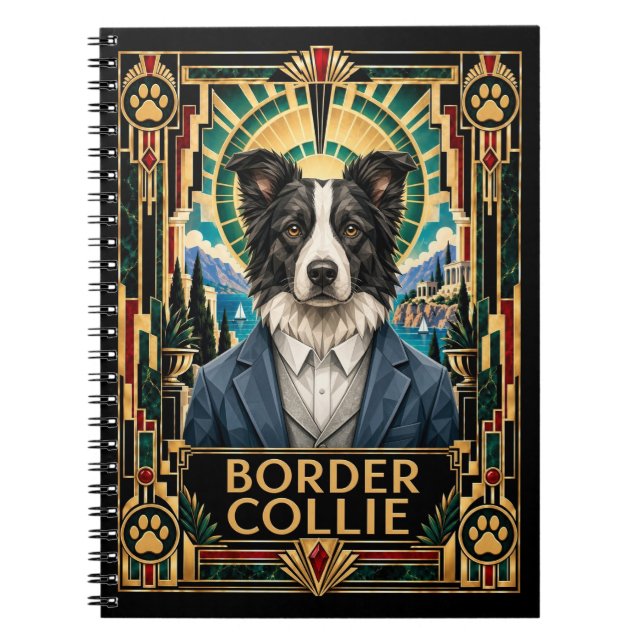 Carnet Border Collie, Chien Art Déco (Devant)