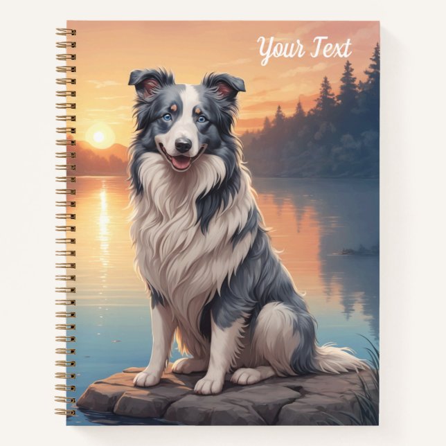 Carnet Border Collie Merle Bleu au bord d'un lac (Devant)