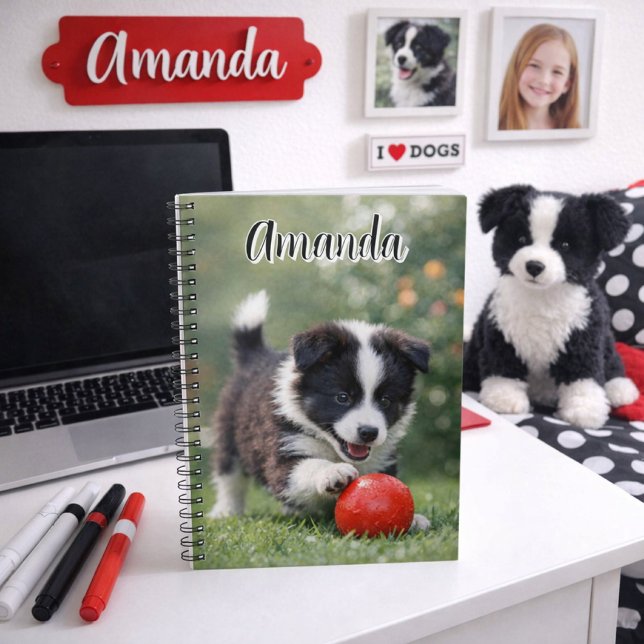 Carnet Border Collie mignon avec balle rouge  (Cute Border Collie dog notebook for kids that love dogs. Add name or other text. )