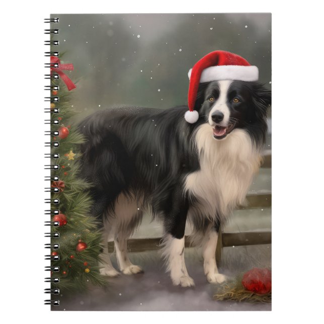 Carnet Bordure Collie Chien dans neige Noël (Devant)