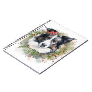 Carnet Bordure Collie Fête de Noël Wreath Pup
