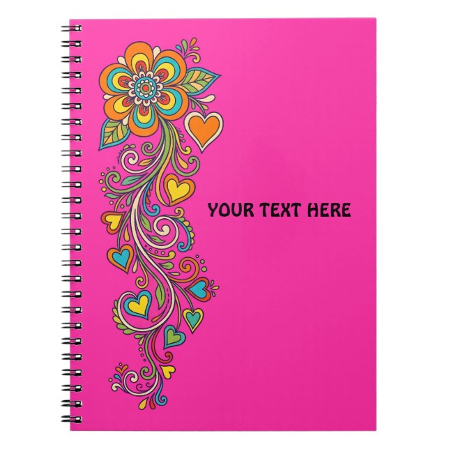 Carnet Bordure de vrilles rétro Flower Power 18 + votre t (Devant)