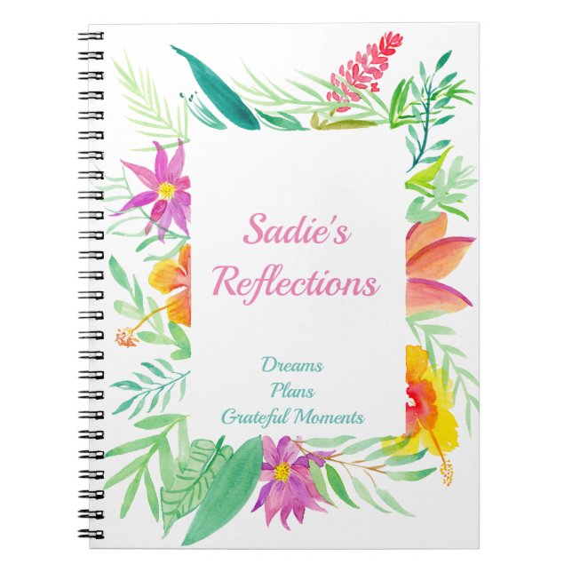 Carnet Bordure florale tropicale aquarelle Personnaliser (Devant)