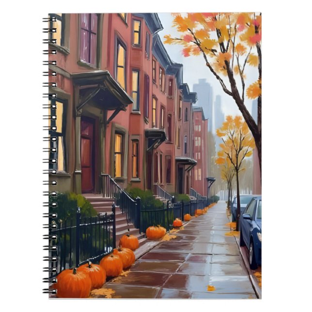 Carnet Boston Autumn Brownstones Pumpkin Watercolor (Devant)