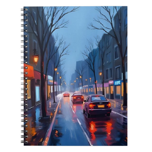 Carnet Boston Rain | Downtown City Street Massachusetts (Devant)