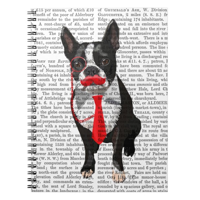 Carnet Boston Terrier avec Cravate rouge et moustache 2 (Devant)