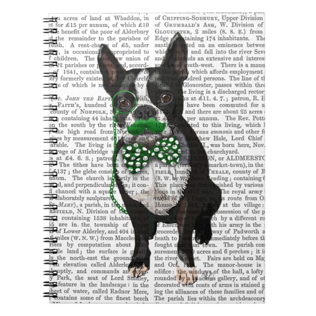 Carnet Boston Terrier Avec Moustache Verte Et Pot (Devant)