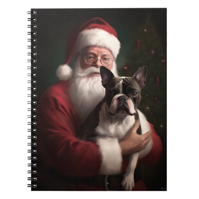 Carnet Boston Terrier avec Noël Festif du Père Noël (Devant)