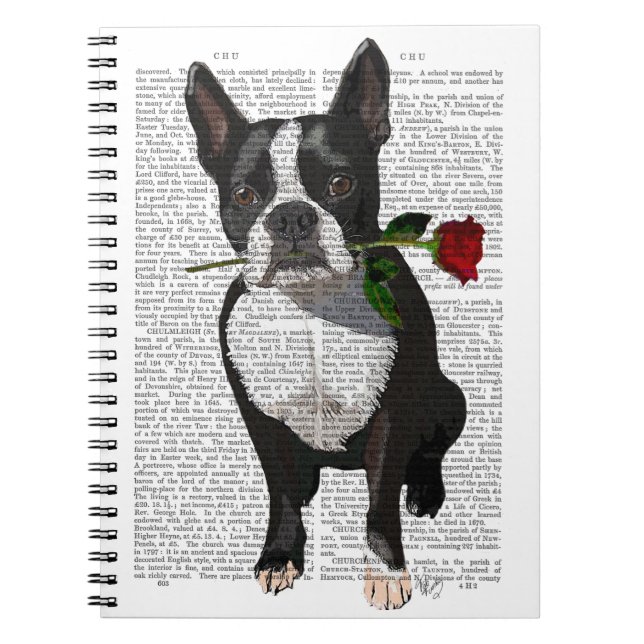 Carnet Boston Terrier avec Rose dans la bouche (Devant)