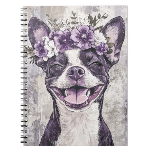 Carnet Boston Terrier Chien Purple Floral