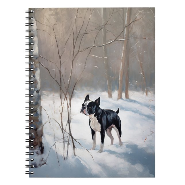 Carnet Boston Terrier Laisser neiger Noël (Devant)