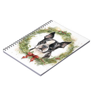 Carnet Boston Terrier Noël Wreath Festive Pup