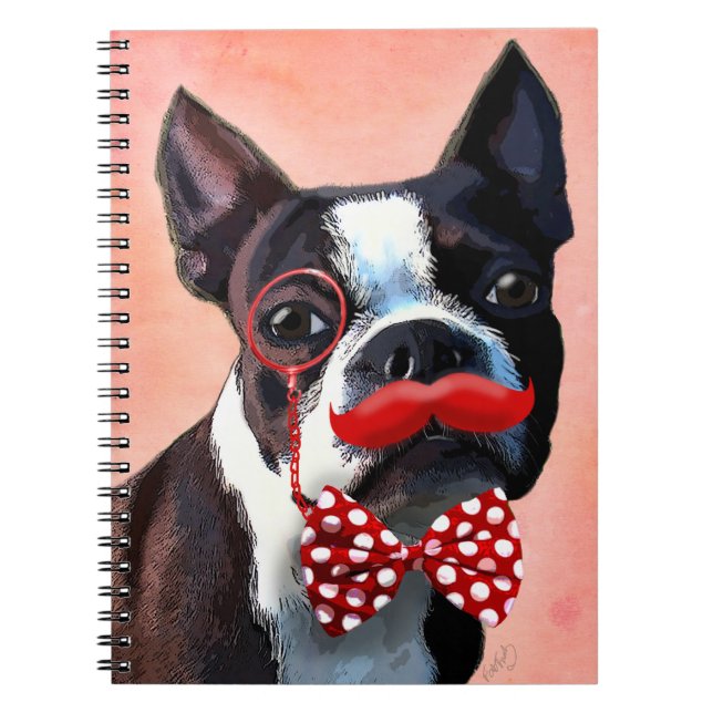 Carnet Boston Terrier Portrait avec Cravate Red Bow et 2 (Devant)