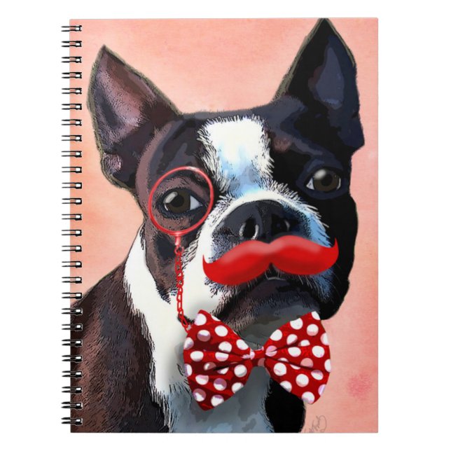 Carnet Boston Terrier Portrait avec Cravate Red Bow et 3 (Devant)
