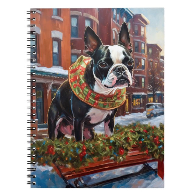 Carnet Boston Terrier Saison de Fêtes de Noël (Devant)