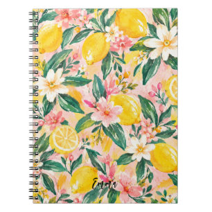 Carnet Botanique rose florale citron personnalisée