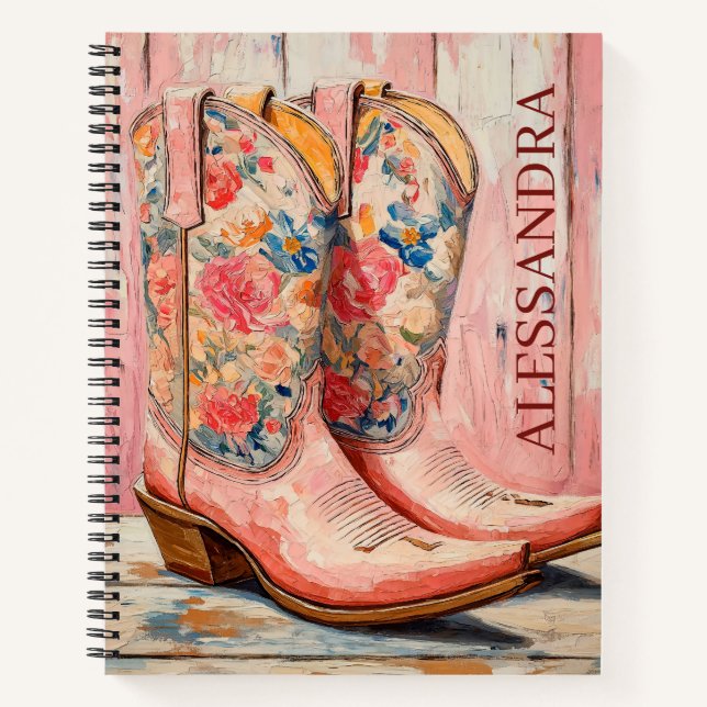 Carnet Bottes de cowgirl personnalisées Rose Western (Devant)
