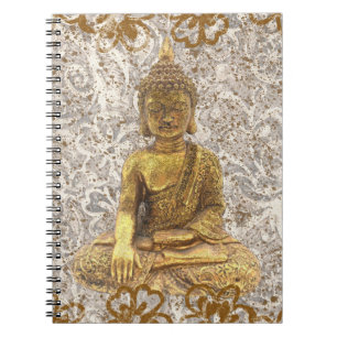 Carnet Bouddha doré fleurs florales dorées