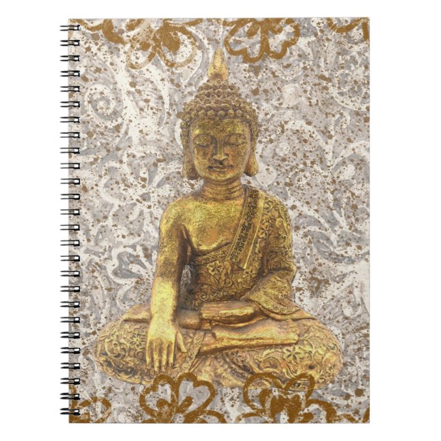Carnet Bouddha doré fleurs florales dorées (Devant)