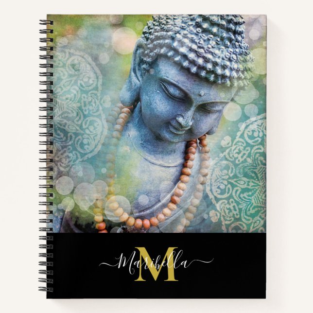 Carnet Bouddha Mala perles Mandala Bohemian Monogramme (Devant)