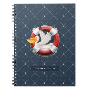 Carnet Bouée nautique et pélican avec votre nom