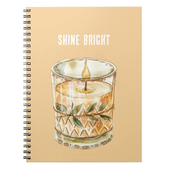 Carnet Bougie Boho Feuilles Vertes Brille Clair (Devant)