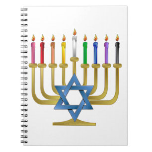 Carnet Bougies arc-en-ciel de Hanukkah Menorah en or