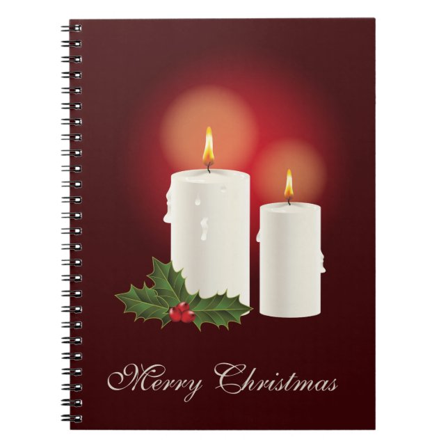 Carnet Bougies de Noël blanches sur fond rouge avec texte (Devant)