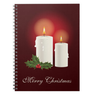 Carnet Bougies De Noël Blanches Sur Rouge Avec Texte Pers