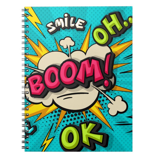 Carnet Bouillonnante bulle de pop art. Souriez, wow, pow, (Devant)